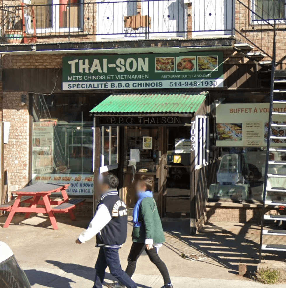 Devanture du restaurant Thai-Son - Max BBQ \u00e0 Montr\u00e9al.