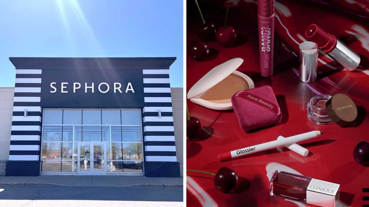 Devanture du Sephora. Droite : Plusieurs produits de beauté vendus chez Sephora Canada.