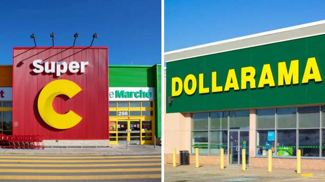 Devanture du Super C. Droite : devanture du Dollarama.