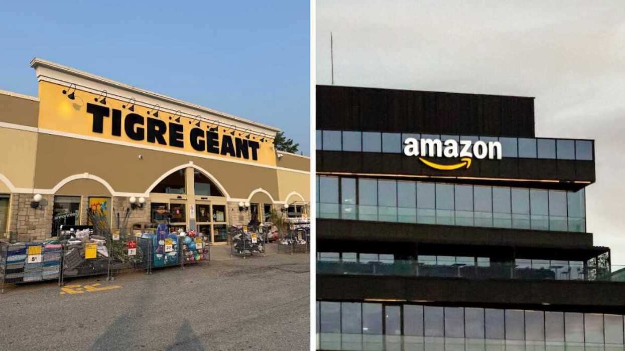 Devanture du Tigre Géant. Droite : Devanture des bureaux Amazon.