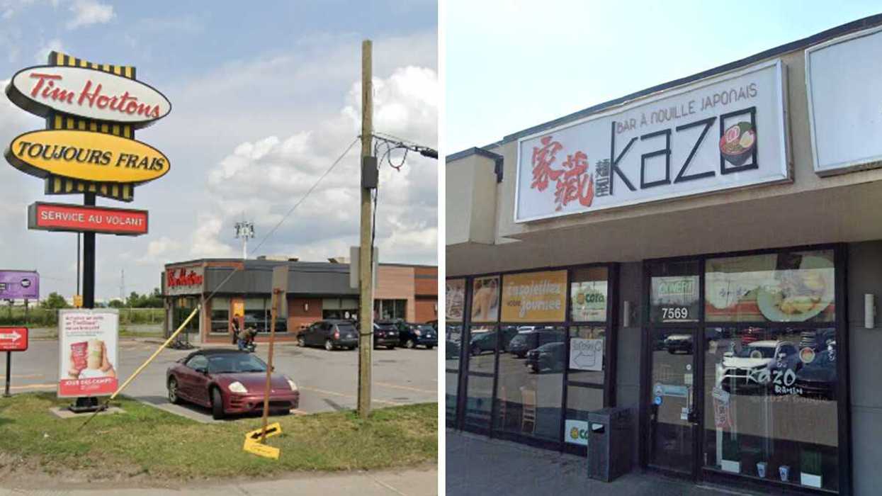 Devanture du Tim Hortons. Droite : Le Kazo Ramen.
