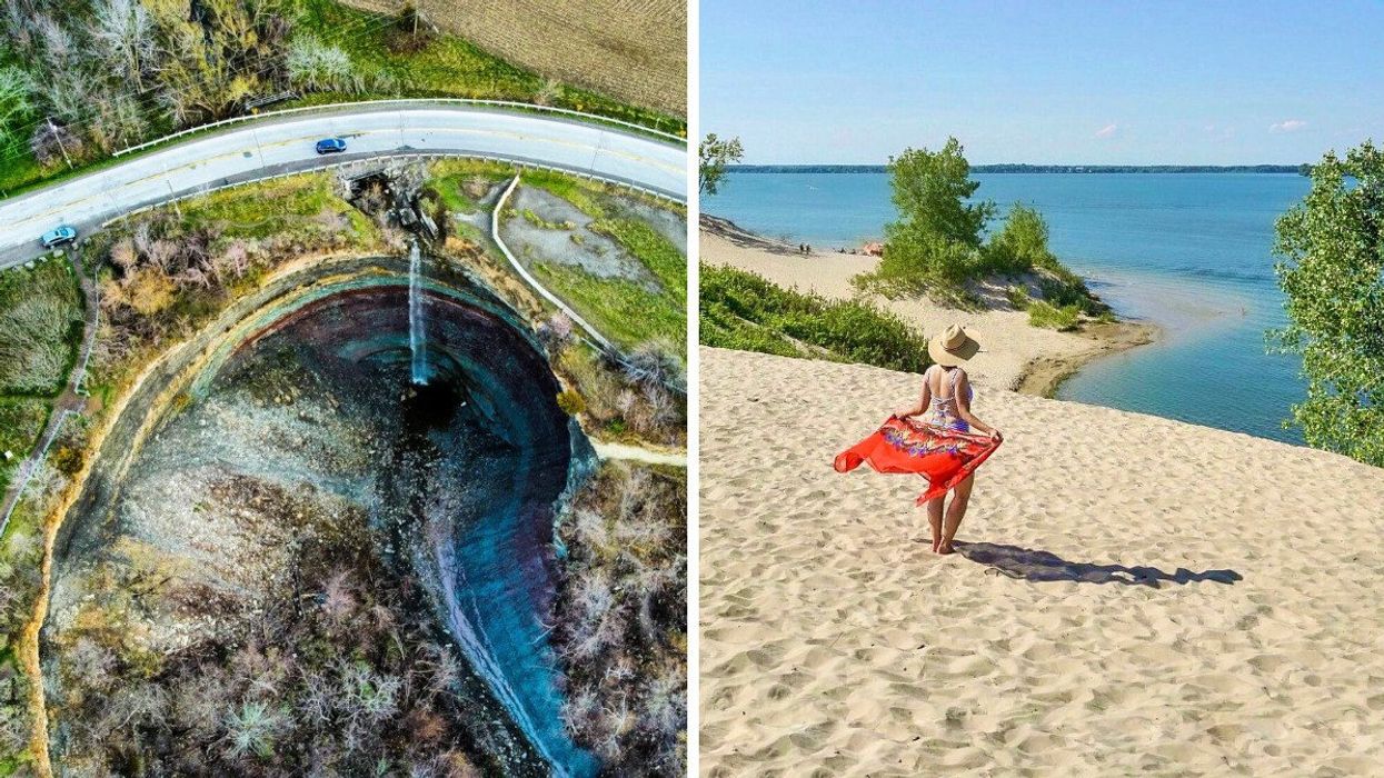 Devil's Punchbowl in Hamilton, Ontario. Right: Sandbanks Provincial Park in Picton, Ontario.