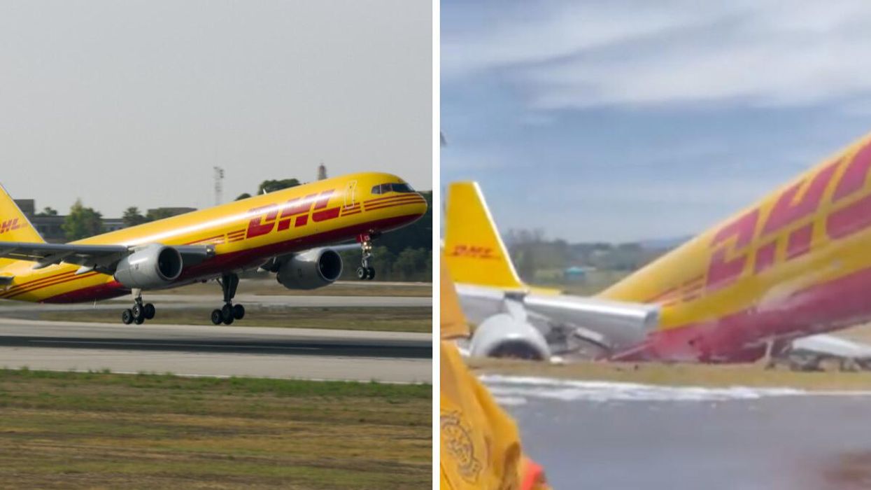 DHL 757 about to take off. Right: DHL 757 crashed in Costa Rica.