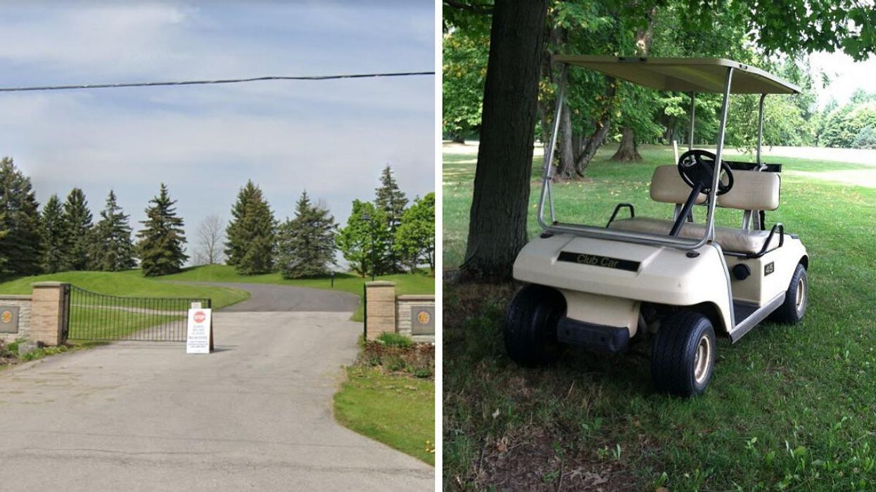 DiamondBack Golf Club. Right: An abandoned golf cart.