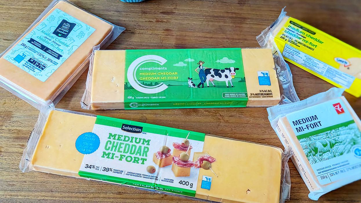 Different brands of store brand cheeses from Canada's grocery stores.