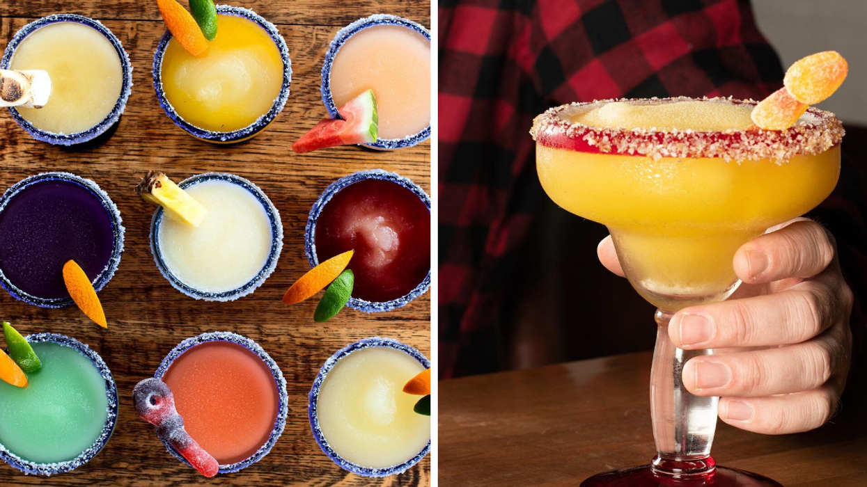 Different flavours of margaritas during Margapalooza in Ontario. Right: Fuzzy peach margarita.