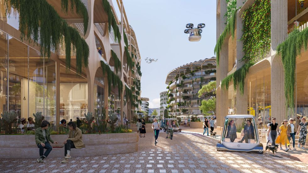 Digital rendering of a street in Telosa.