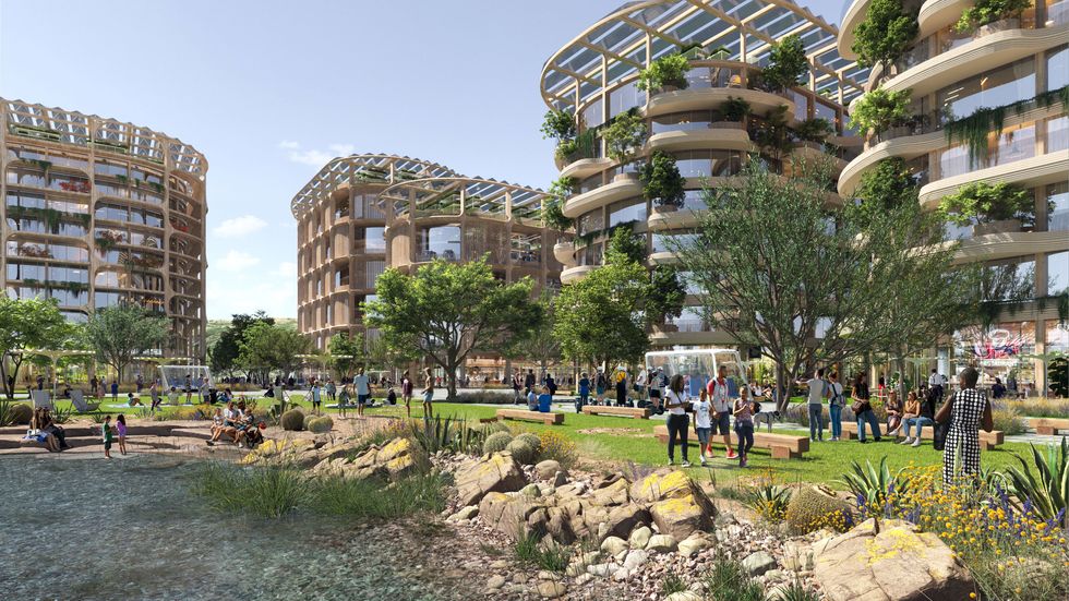 Digital rendering of proposed public space for the city of Telosa.