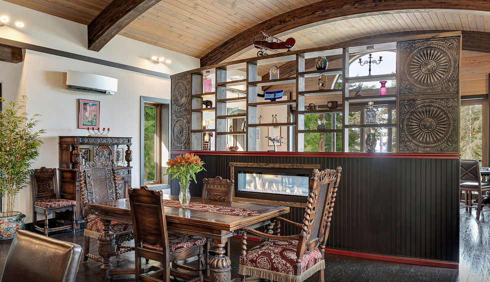 Dining room and living room in the home.