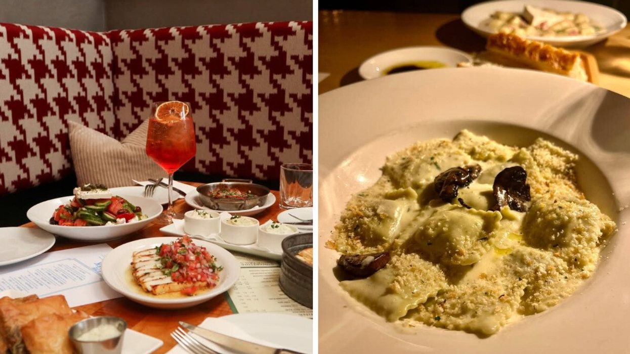 Dinner at The Greek by Anatoli in Vancouver. Right: Pasta at Frankie's Italian Kitchen in Vancouver.