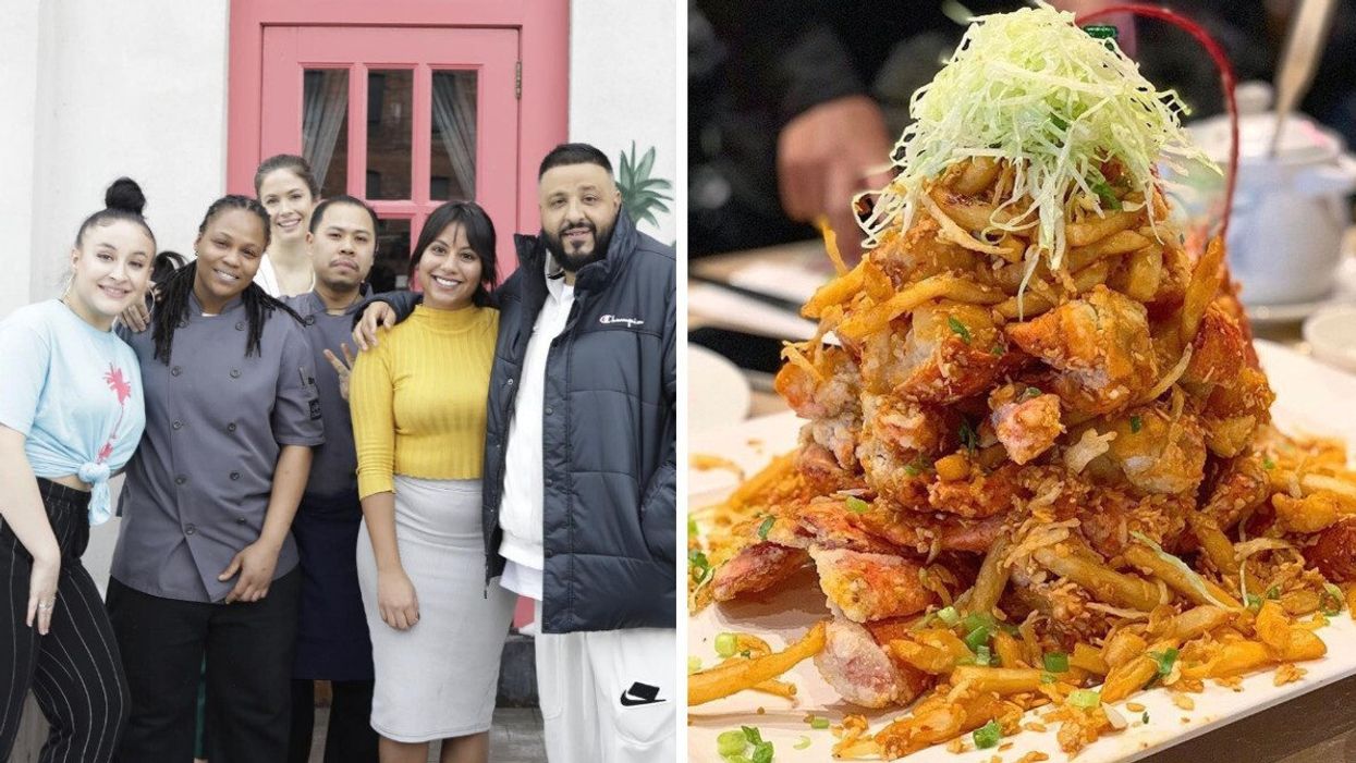 Dj Khaled at Chubby's. Right: A seafood tower at