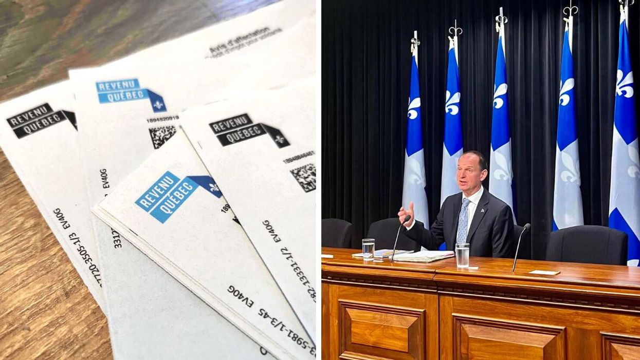 Documents Revenu Québec. Droite : Le ministre des Finances Eric Girard.