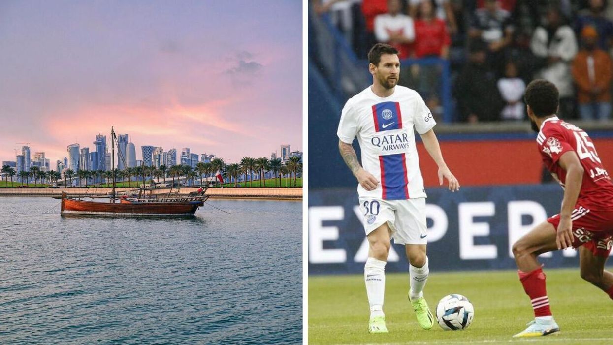 Doha, Qatar. Right: Lionel Messi.