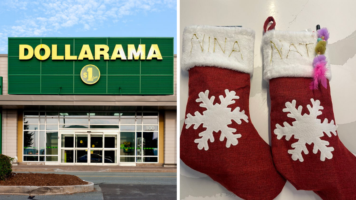 Dollarama. Right: Christmas Stockings.