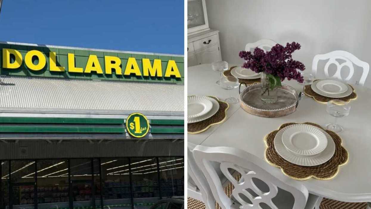 Dollarama stroe sign. Right: A dining room table.