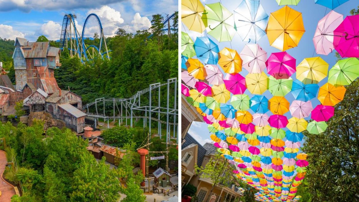 Dollywood, TN. Right: Umbrella sky at Dollywood.