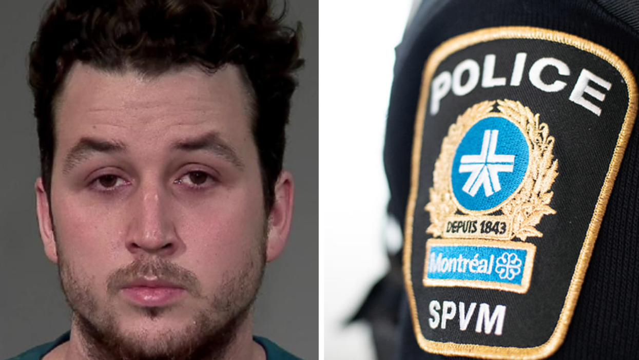Dominic Blanchette. Droite : Logo du SPVM.
