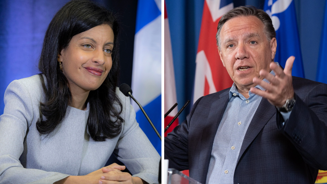 Dominique Anglade. Droite : François Legault.