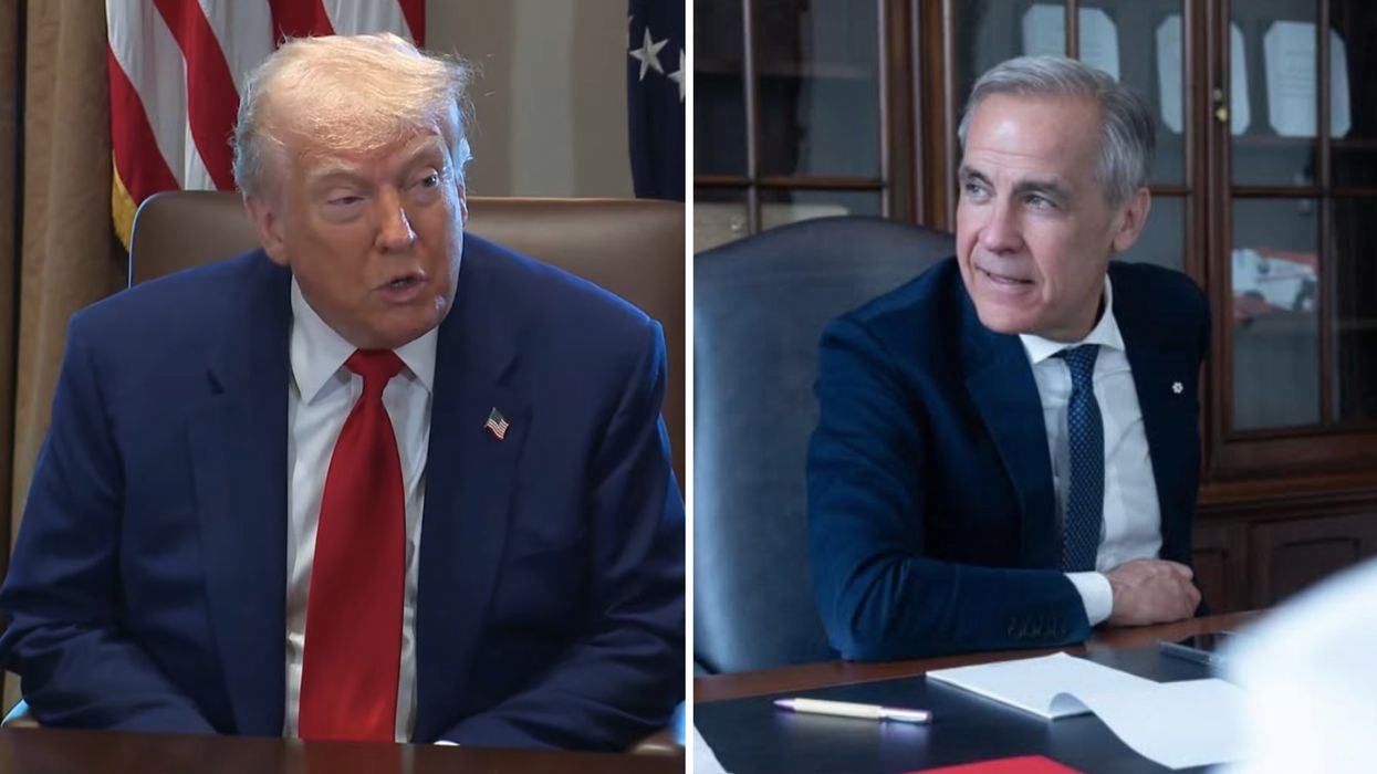 Donald Trump. À droite : Mark Carney.