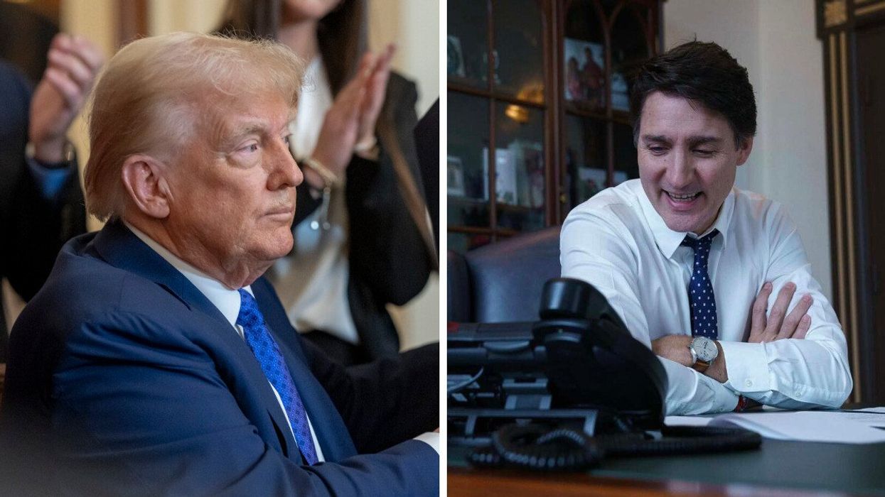 Donald Trump. Droite : Justin Trudeau.