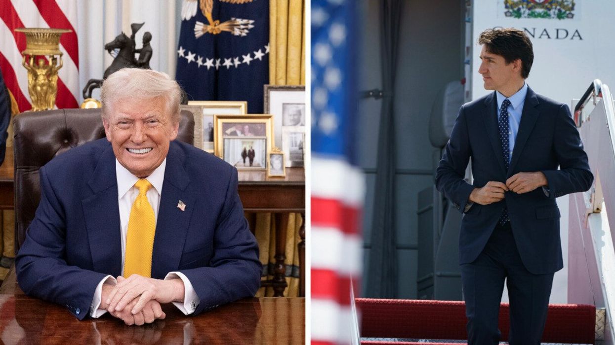Donald Trump. Droite : Justin Trudeau.