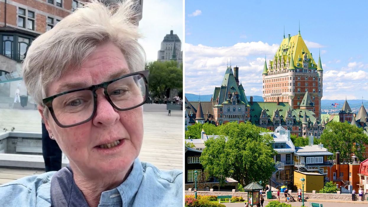 Donna, la touriste américaine. Droite : Vue sur le Château Frontenac, à Québec.