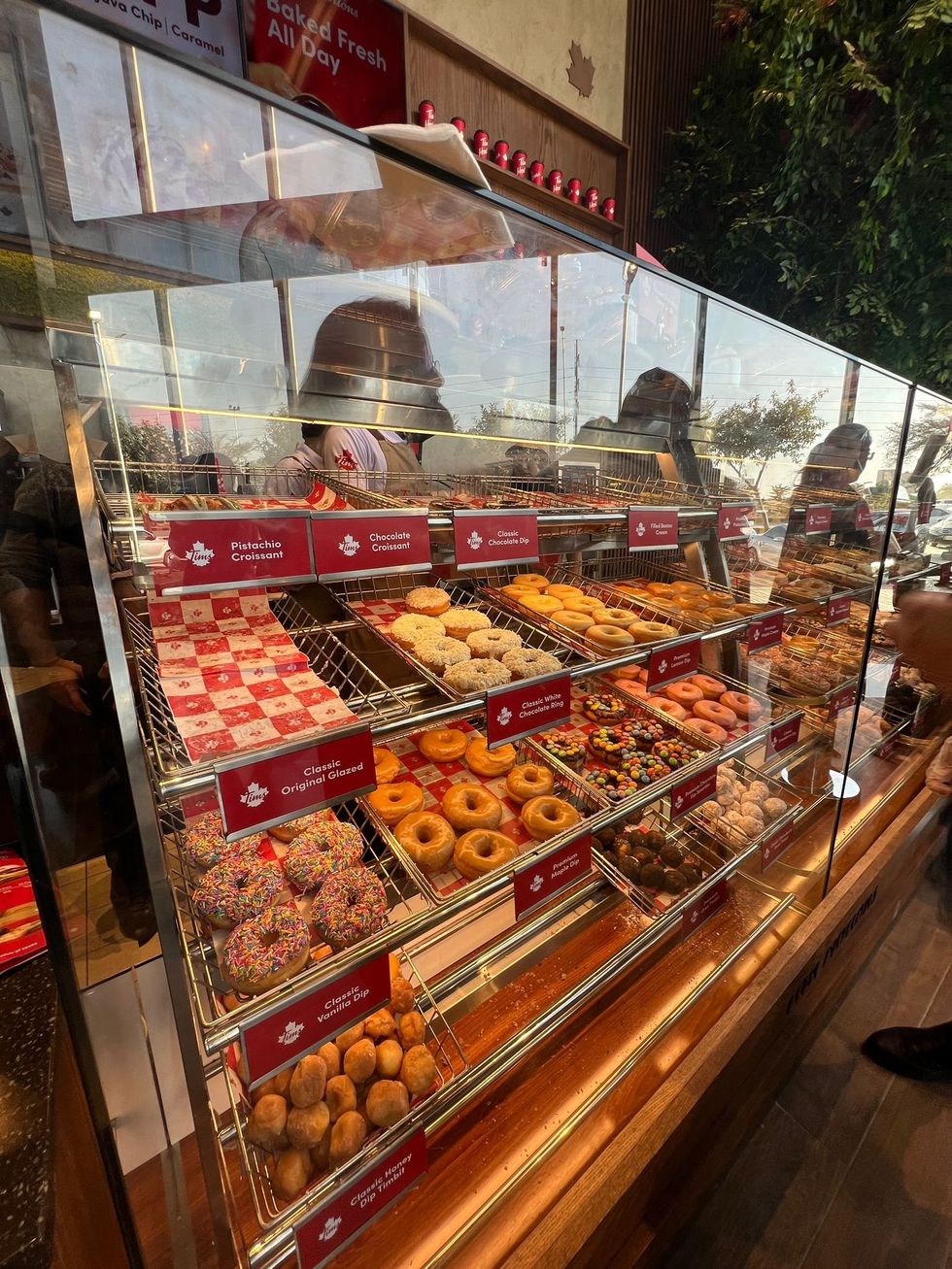 Donut display at Tim Hortons Lahore.