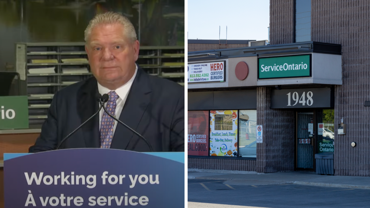 Doug Ford at Service Ontario in Brampton.Right: ServiceOntario.