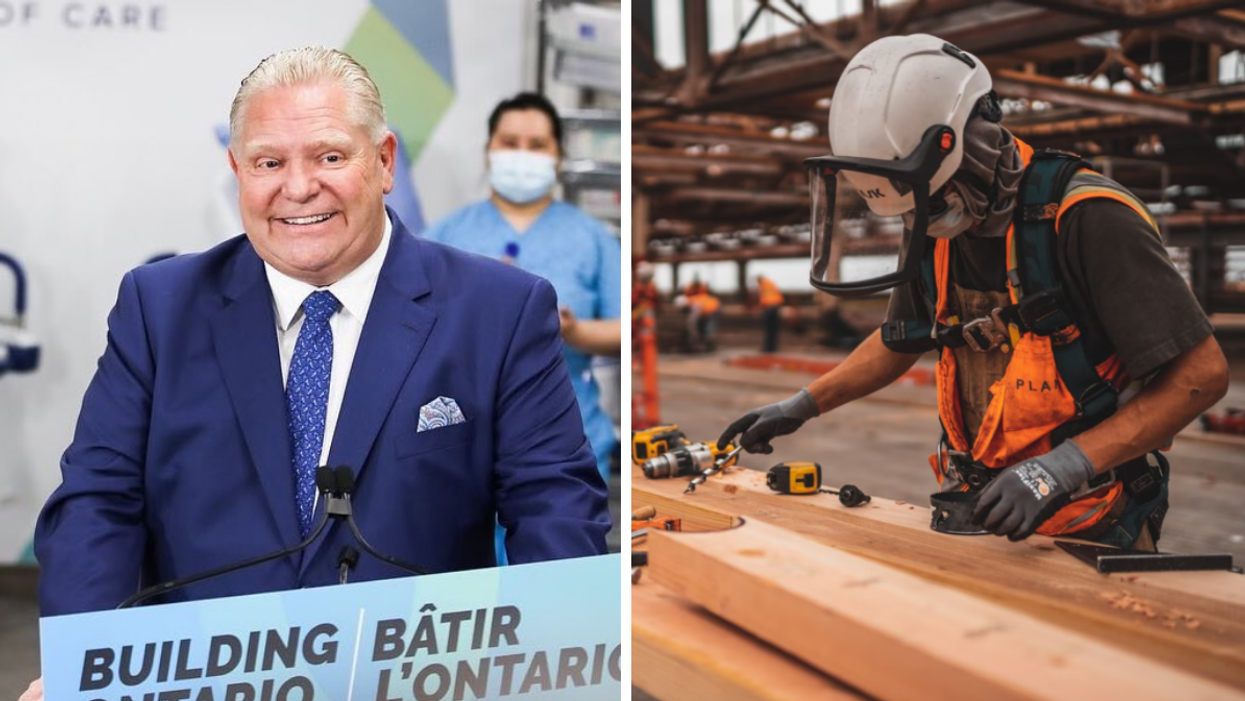 Doug Ford. Right: Construction worker.