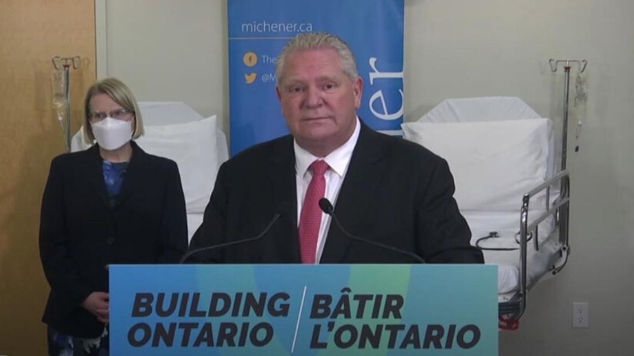 Doug Ford speaking at a press conference on Thursday.