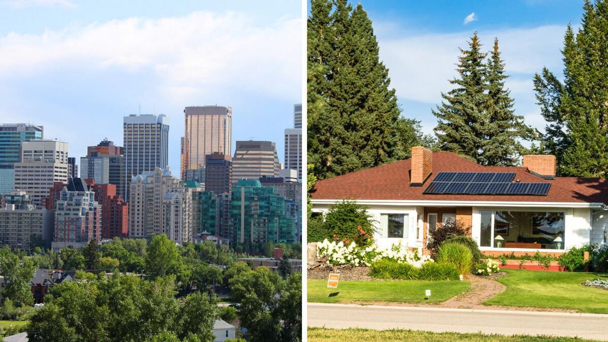 Downtown Calgary. Right: A house is Edmonton.