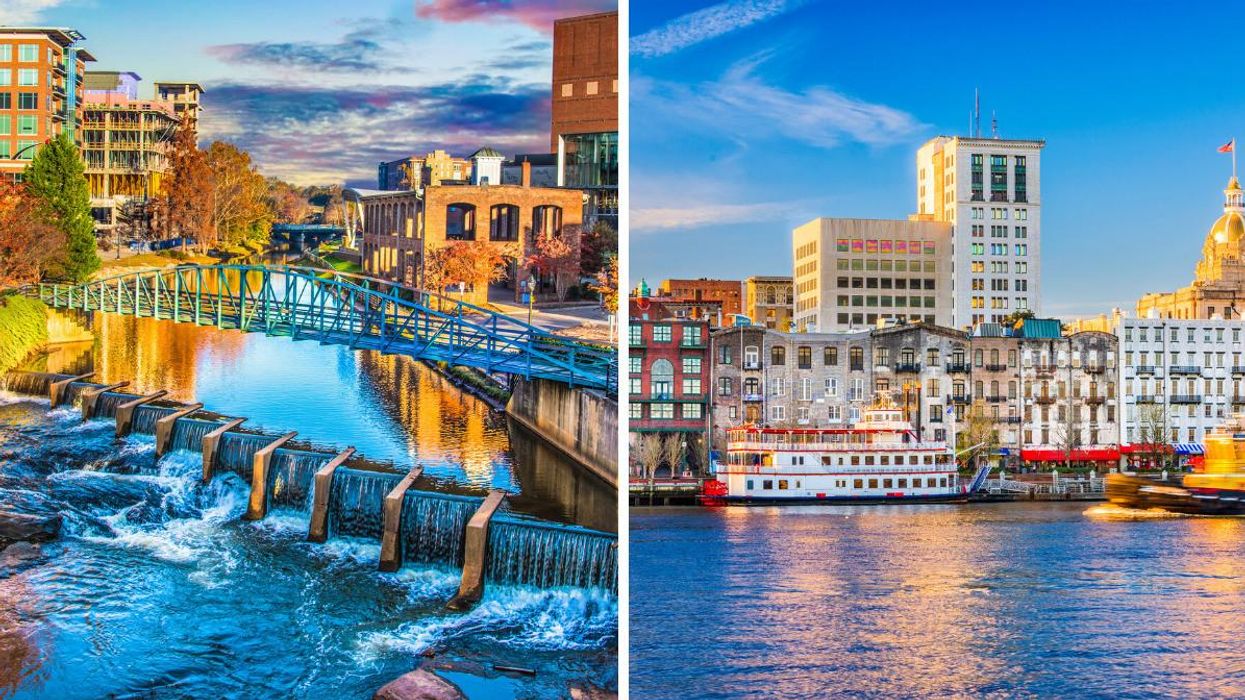 Downtown Greenville, SC. Right: River Street in Savannah, GA.