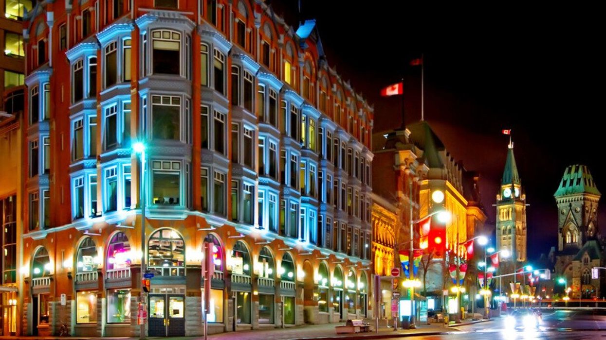 Downtown Ottawa at night.