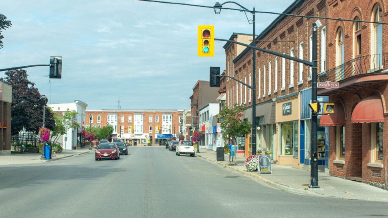 Downtown rural street of small town Canadian city.