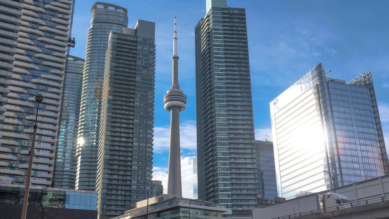 Downtown Toronto condo buildings with a view of the CN Tower.