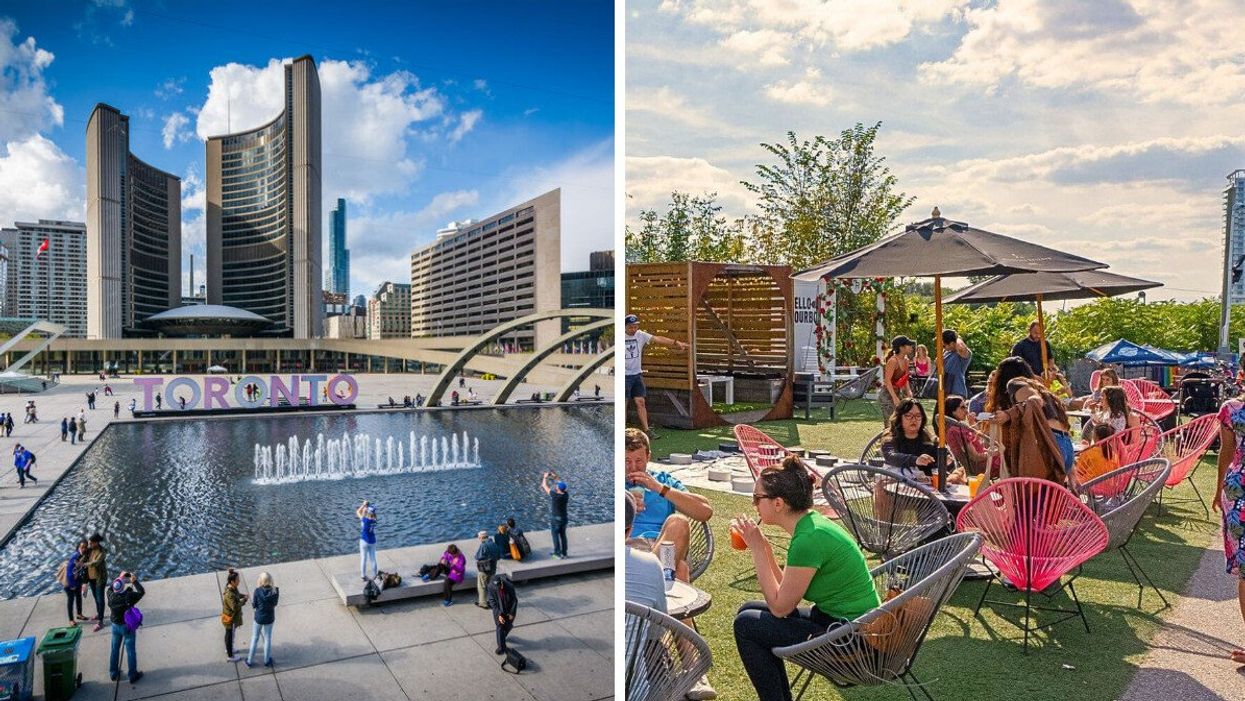 Downtown Toronto. Right: Spring market at STACKT.