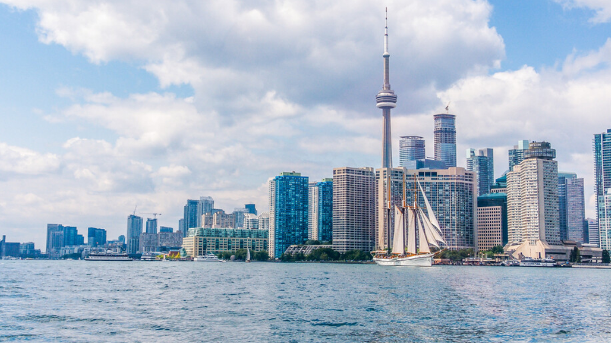 Downtown view of Toronto's skyline over the water.