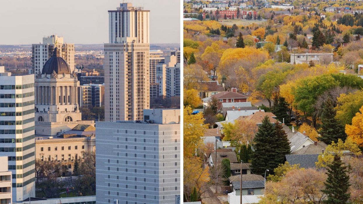 Downtown Winnipeg. Right: Houses in Edmonton.
