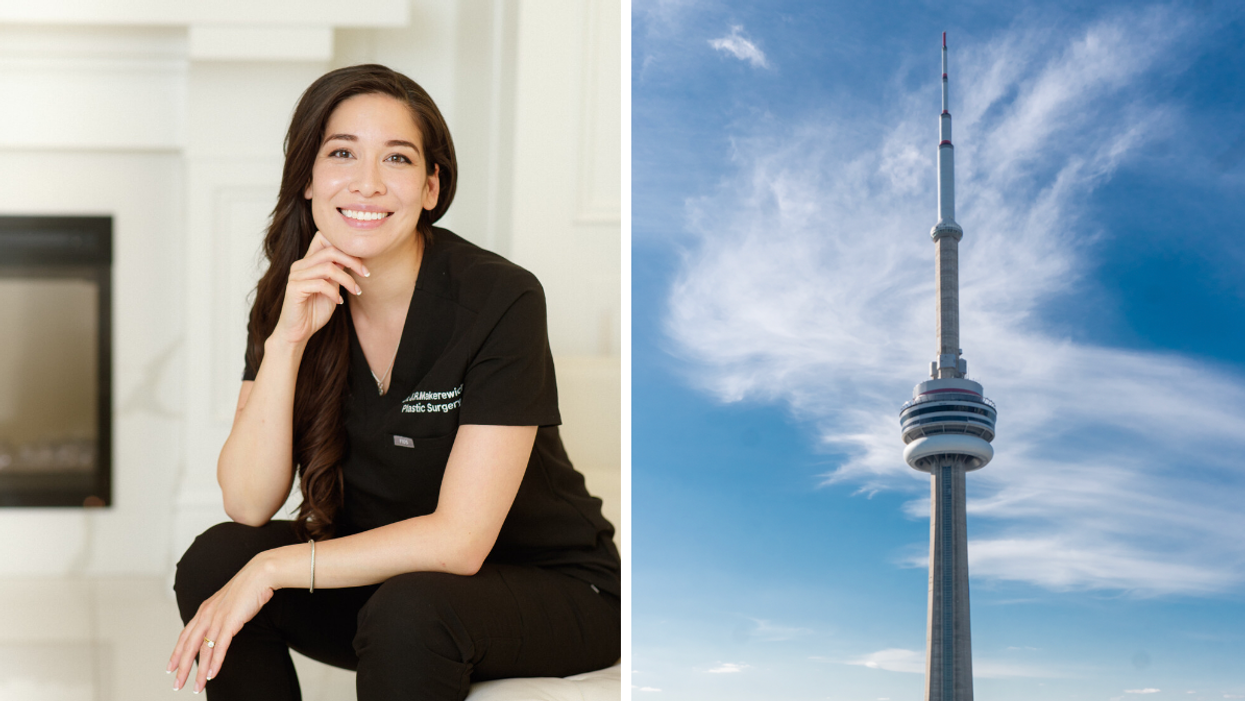 Dr. Jacqueline Rose Makerewich. Right: CN Tower.