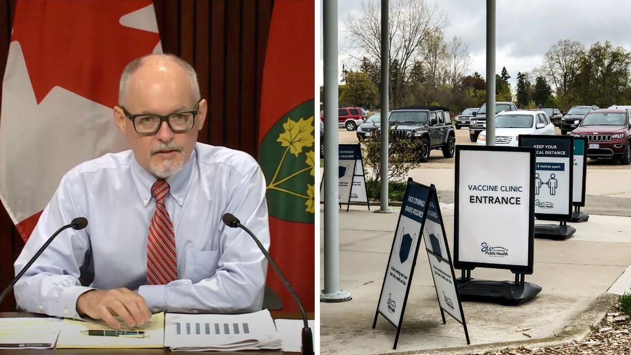 Dr. Kieran Moore, Chief Medical Officer of Health. Right: A vaccine clinic in Ontario.