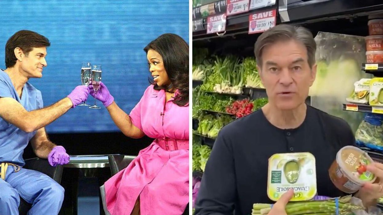 Dr. Mehmet Oz and Oprah Winfrey. Right: Mehmet Oz in a viral campaign ad.