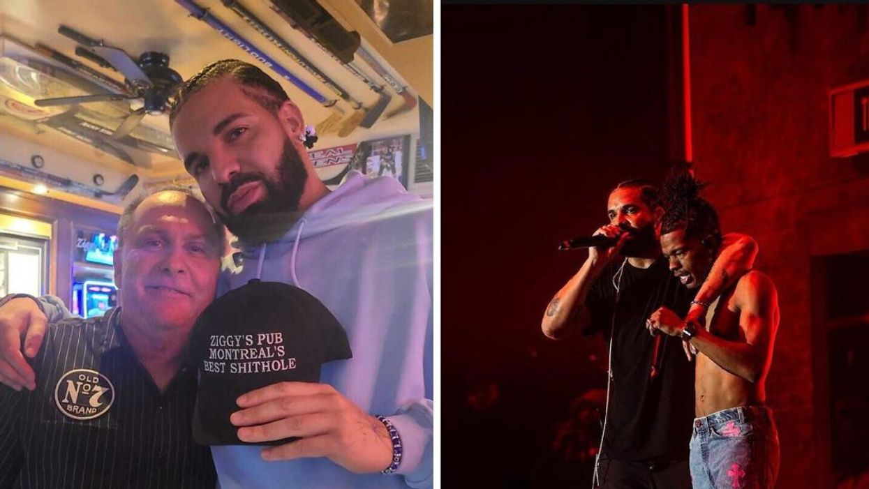 Drake dans un bar à Montréal. Droite : Drake au festival Metro Metro.