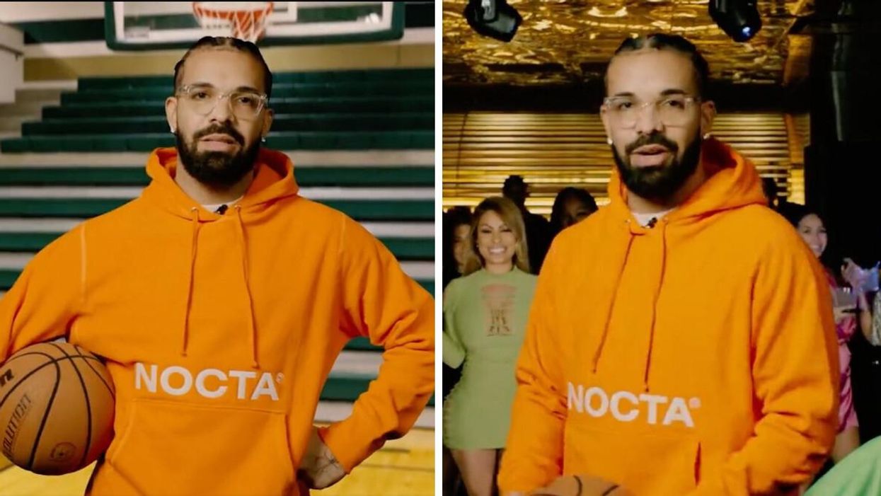 Drake during his cameo. Right: The rapper's big reveal