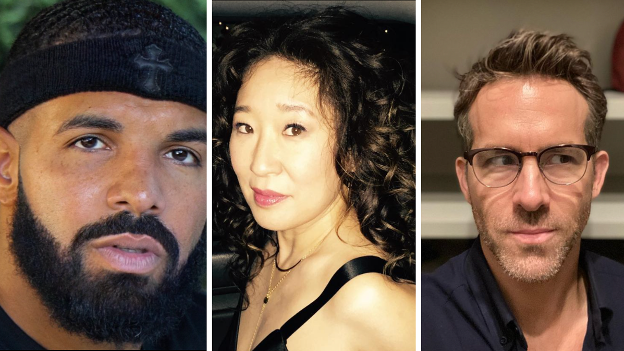 Drake. Middle: Sandra Oh. Right: Ryan Reynolds.