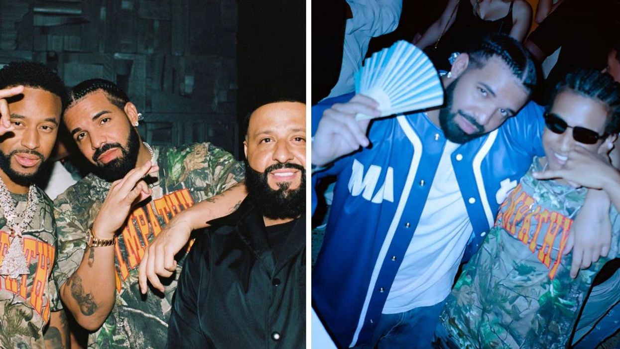 Drake out with friends. Right: Drake partying in Miami.