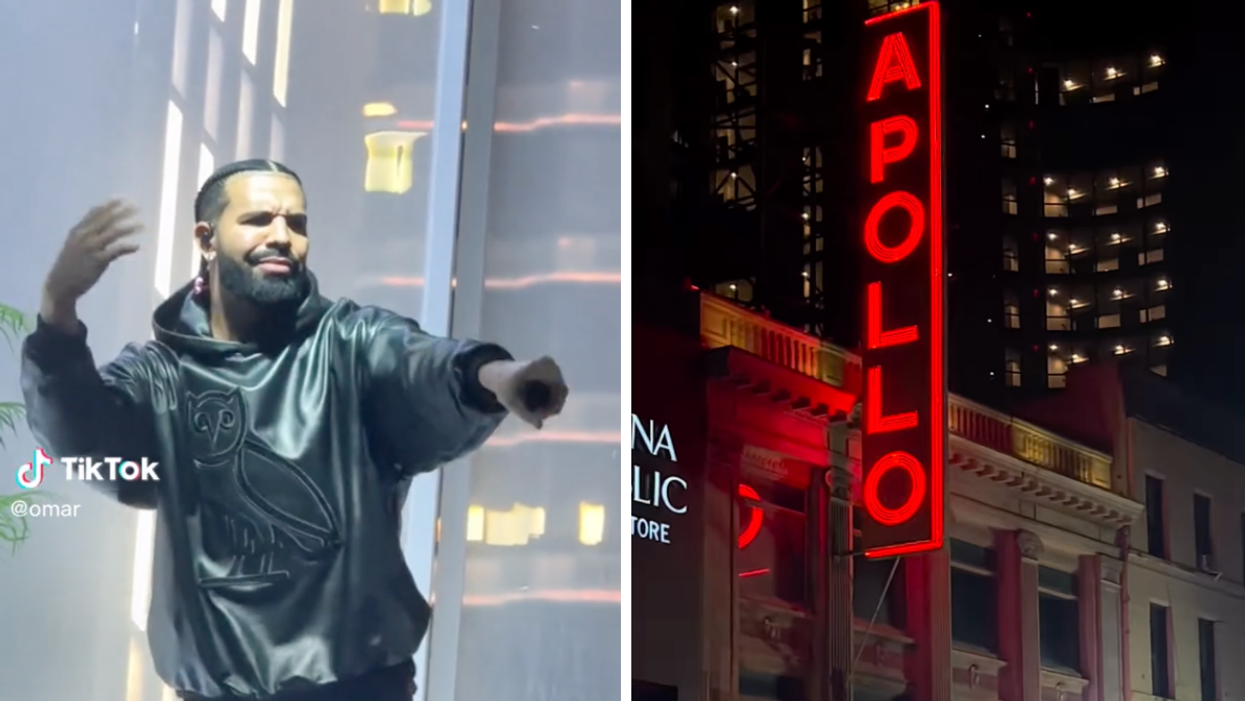 Drake performing at the Apollo. Right: The Apollo Theatre.
