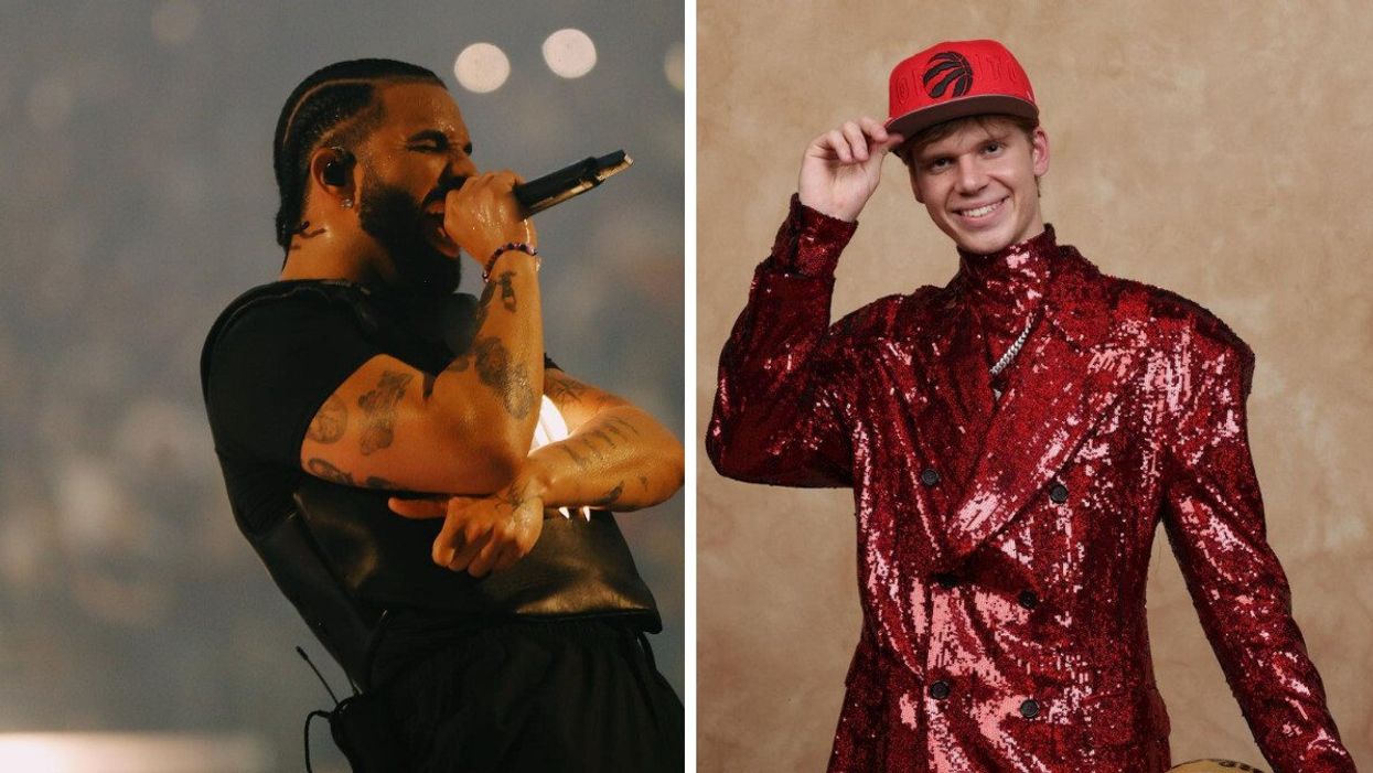 Drake performing during his 2023 tour. Right: Gradey Dick.