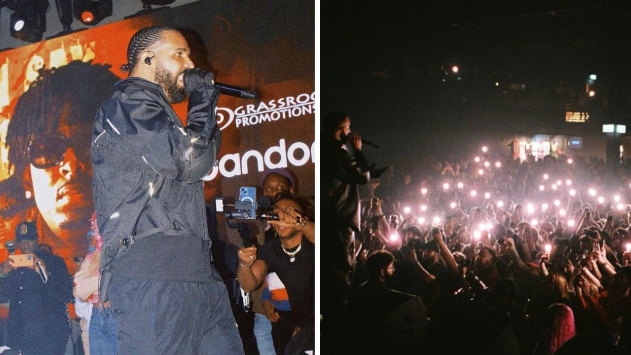 Drake performing on stage.