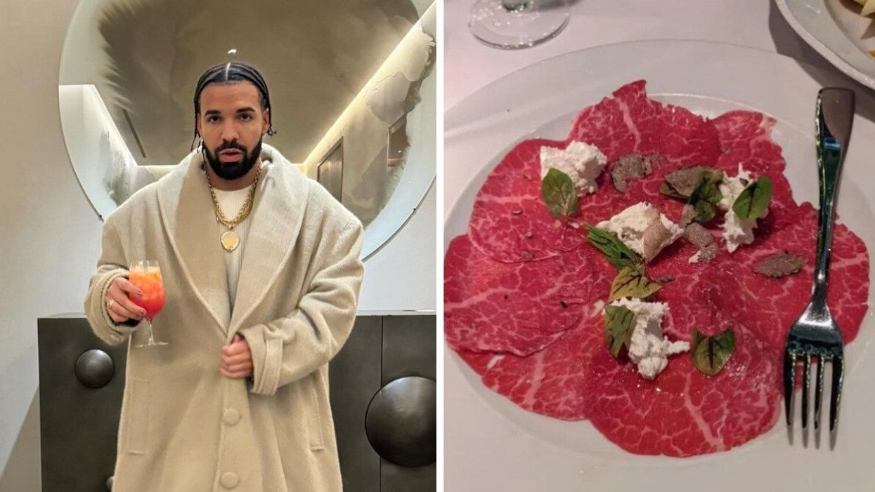 Drake. Right: Beef carpaccio from Sotto Sotto.
