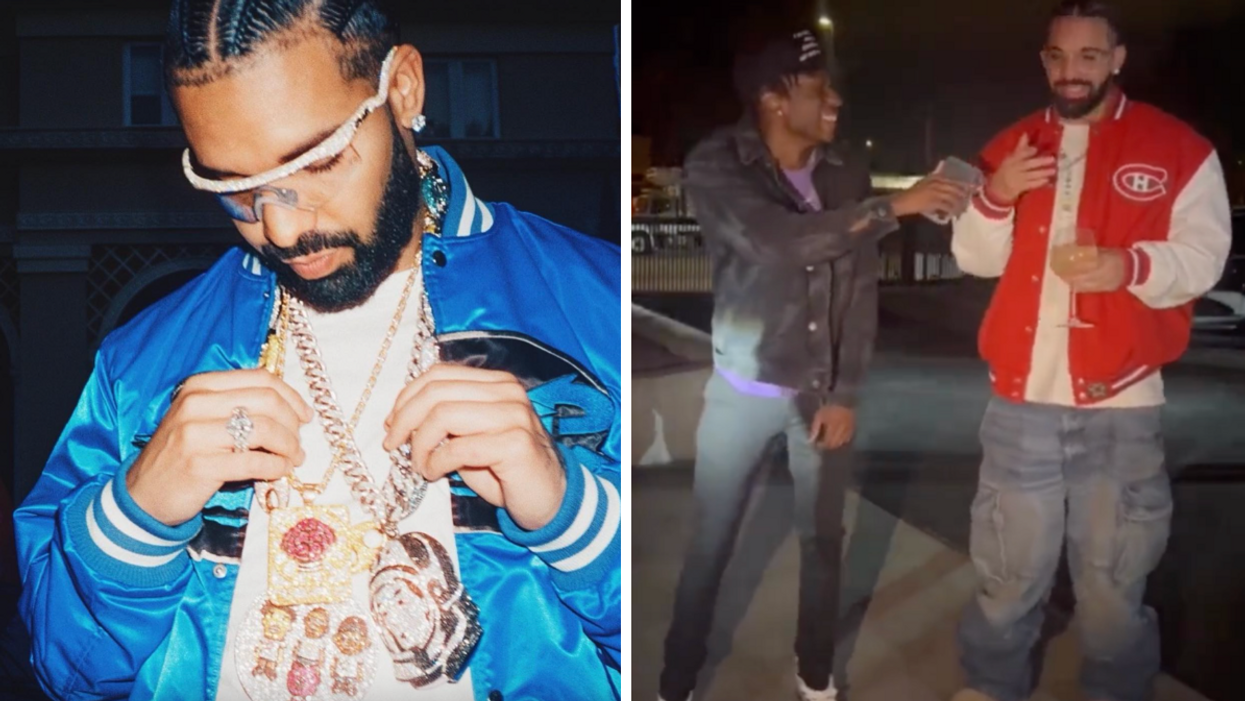 Drake. Right: Drake giving a "fit check."